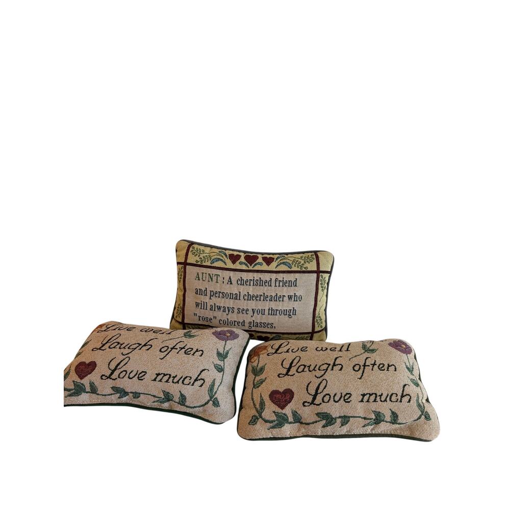 Vintage Cottagecore Needlestitch Pillows Aunt Love Laugh Decorative Grandmacore
